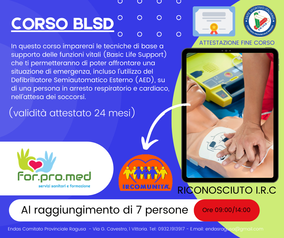 CORSO DI BLSD IN CONVENZIONE PER GLI AFFILIATI ENDAS